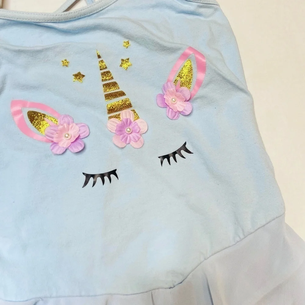 Girl’s Blue Unicorn Ballet Dance Gym Tutu Skirted Leotard Size XXL